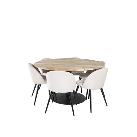 Cirebon Round Table - 140cm - Nature / Black, Velvet Dining Chair - Beige / Black_6