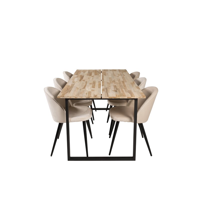 Cirebon Dining table 200*90cm - Nature / Black, Velvet Dining Chair - Beige / Black_6