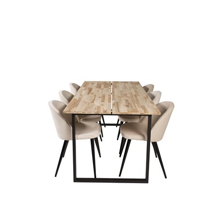 Cirebon Dining table 200*90cm - Nature / Black, Velvet Dining Chair - Beige / Black_6