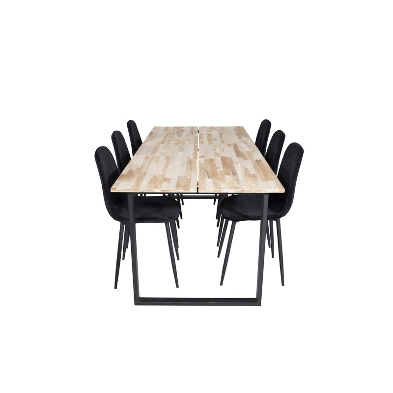 Cirebon Dining table 200*90cm - Nature / Black, Polar Diamond Dining Chair - Black Legs - Black Velvet_6