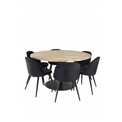 Cirebon Round Table - 140cm - Nature / Black, Velvet Dining Chair - Black / Black_6