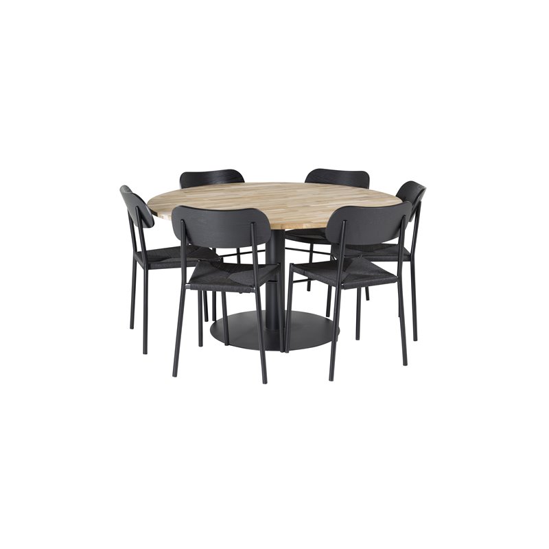 Cirebon Round Table - 140cm - Nature / Black, Polly Dining Chair - Black / Black_6