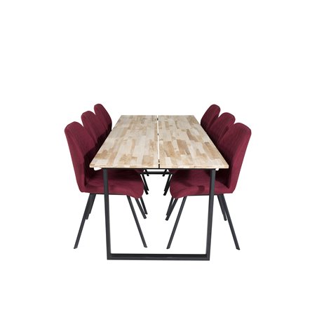 Cirebon Dining table 200*90cm - Nature / Black, Gemma  Dining Chair - Black Legs - Red Fabric_6