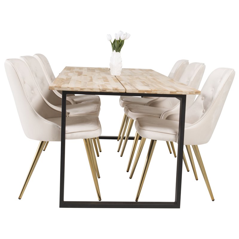 Cirebon Dining table 200*90cm - Nature / Black, Velvet Deluxe Dining Chair - Beige / Brass_6