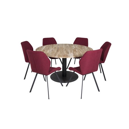 Cirebon Round Table - 140cm - Nature / Black, Gemma  Dining Chair - Black Legs - Red Fabric_6