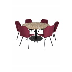 Cirebon Round Table - 140cm - Nature / Black, Gemma  Dining Chair - Black Legs - Red Fabric_6