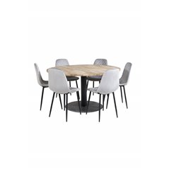 Cirebon Round Table - 140cm - Nature / Black, Polar Diamond Dining Chair - Black Legs - Grey Velvet_6