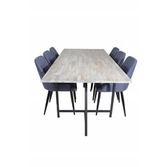 Jepara Dining Table - 250*100*H76 - Grey /Black, Plaza Dining Chair - Black Legs - Blue Fabric_6