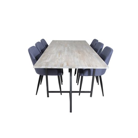 Jepara Dining Table - 250*100*H76 - Grey /Black, Plaza Dining Chair - Black Legs - Blue Fabric_6