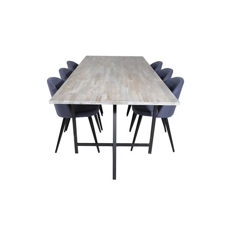 Jepara Dining Table - 250*100*H76 - Grey /Black, Velvet Dining Chiar - Black legs - Blue Fabric_6