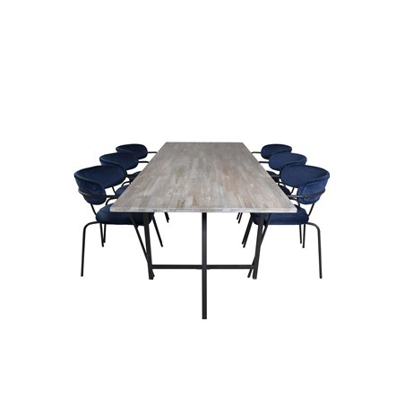 Jepara Dining Table - 250*100*H76 - Grey /Black, Arrow armchair - Black Legs - Blue Velvet_6