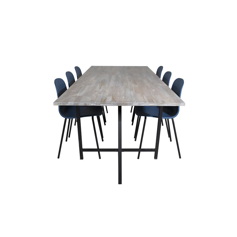 Jepara Spisebord - 250 * 100 * H76 - Grå / Sort, Arctic Dining Chair - Sorte Ben - Blue Pla stic_6