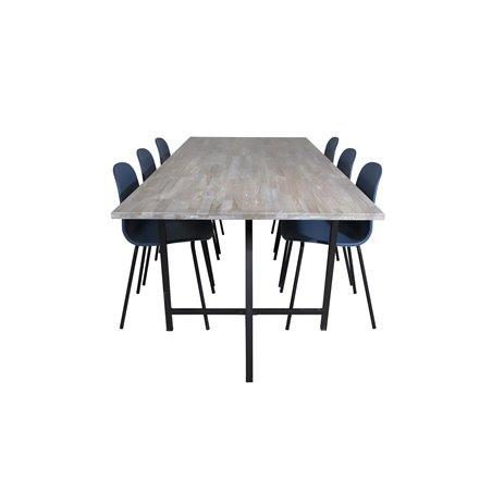 Jepara Dining Table - 250*100*H76 - Grey /Black, Arctic Dining Chair - Black Legs - Blue Plastic_6