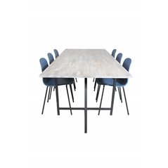 Jepara Spisebord - 250 * 100 * H76 - Grå / Sort, Arctic Dining Chair - Sorte Ben - Blue Pla stic_6