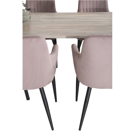 Jepara Dining Table - 250*100*H76 - Grey /Black, Comfort Dining Chair - Pink / Black_6