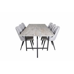 Jepara Dining Table - 250*100*H76 - Grey /Black, Velvet Deluxe Dining Chair - Black Legs - Light Grey Fabric_6