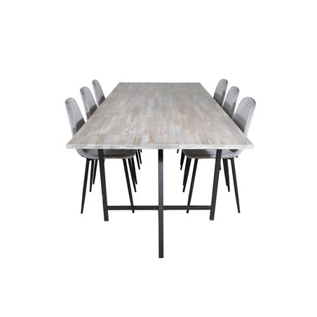 Jepara Dining Table - 250*100*H76 - Grey /Black, Polar Diamond Dining Chair - Black Legs - Grey Velvet_6