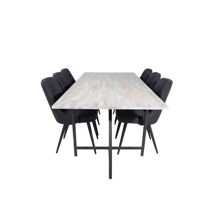 Jepara Dining Table - 250*100*H76 - Grey /Black, Velvet Deluxe Dining Chair - Black Legs - Black Fabric_6