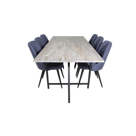 Jepara Dining Table - 250*100*H76 - Grey /Black, Velvet Deluxe Dining Chair - Black Legs - Blue Fabric_6