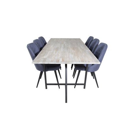 Jepara Dining Table - 250*100*H76 - Grey /Black, Velvet Deluxe Dining Chair - Black Legs - Blue Fabric_6