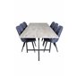 Jepara Dining Table - 250*100*H76 - Grey /Black, Velvet Deluxe Dining Chair - Black Legs - Blue Fabric_6