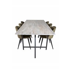 Jepara Dining Table - 250*100*H76 - Grey /Black, Velvet Dining Chiar - Black legs -  Dusty Green Velvet_6