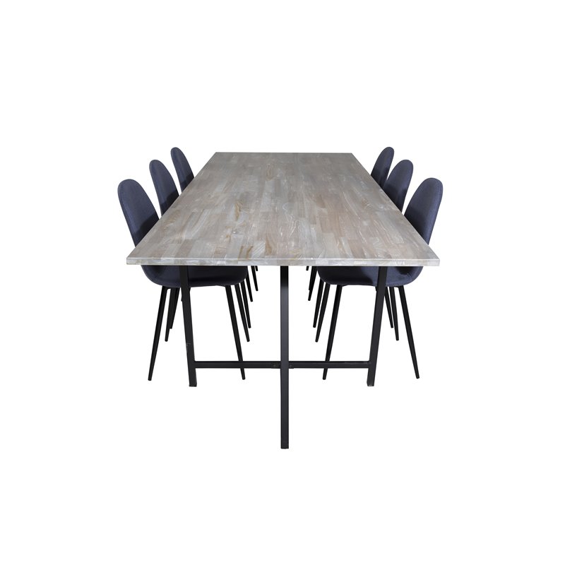 Jepara Dining Table - 250*100*H76 - Grey /Black, Polar Dining Chair - Black Legs - Blue Fabric_6