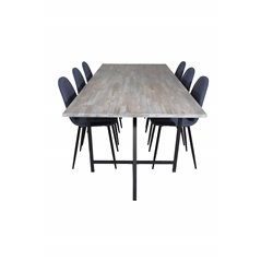 Jepara Dining Table - 250*100*H76 - Grey /Black, Polar Dining Chair - Black Legs - Blue Fabric_6