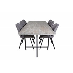 Jepara Dining Table - 250*100*H76 - Grey /Black, Gemma  Dining Chair - Black Legs - Grey Fabric_6