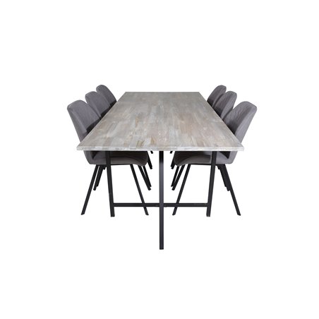 Jepara Dining Table - 250*100*H76 - Grey /Black, Gemma  Dining Chair - Black Legs - Grey Fabric_6