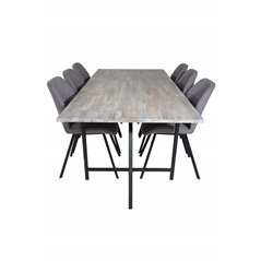 Jepara Dining Table - 250*100*H76 - Grey /Black, Gemma  Dining Chair - Black Legs - Grey Fabric_6