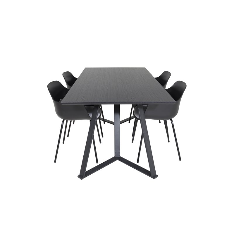 Marina Dining Table - Black top / Black Legs , Comfort Plastic Dining Chair - Black Legs -Black Plastic_4