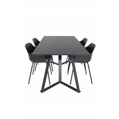 Marina Dining Table - Black top / Black Legs , Comfort Plastic Dining Chair - Black Legs -Black Plastic_4