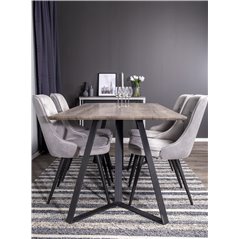 Marina Dining Table - 180*90*H75 - Grey / Black, Velvet Deluxe Dining Chair - Light Grey / Black_4