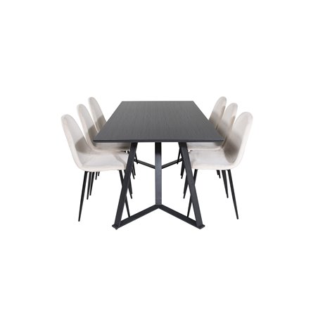 Marina Dining Table - Black top / Black Legs , Polar Dining Chair- Black legs / Beige Velvet (ersätter 19902-880)_6