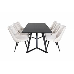 Marina Dining Table - Black top / Black Legs , Velvet Deluxe Dining Chair - Beige / Black_6