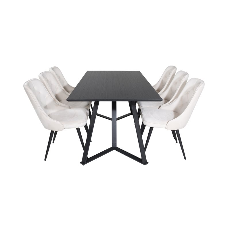 Marina Dining Table - Black top / Black Legs , Velvet Deluxe Dining Chair - Beige / Black_6