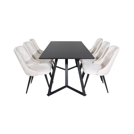 Marina Dining Table - Black top / Black Legs , Velvet Deluxe Dining Chair - Beige / Black_6