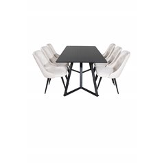 Marina Dining Table - Black top / Black Legs , Velvet Deluxe Dining Chair - Beige / Black_6