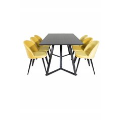 Marina Dining Table - Black top / Black Legs , Velvet Dining Chair - Yellow / Black_6