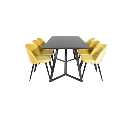 Marina Dining Table - Black top / Black Legs , Velvet Dining Chair - Yellow / Black_6