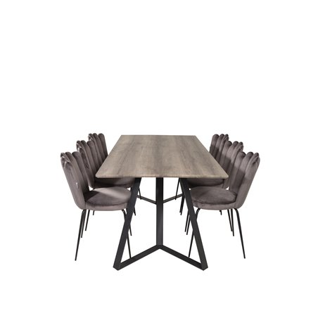 Marina Dining Table - 180*90*H75 - Grey / Black, Limhamn Light - Chair - Grey Velvet_6