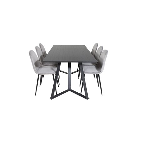 Marina Dining Table - Black top / Black Legs , Polar Dining Chair - Black legs / Light Grey Velvet (ersätter 19902-885)_6