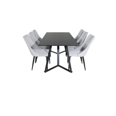 Marina Dining Table - Black top / Black Legs , Leone Dining Chair - Grey / Black_6