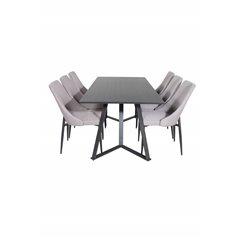 Marina Dining Table - Black top / Black Legs , Leone 2 Dining Chair - Grey / Black_6