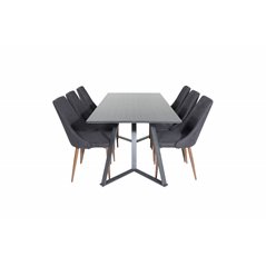 Marina Dining Table - Black top / Black Legs , Leone Dining Chair - Walnut legs - Black Fabric_6