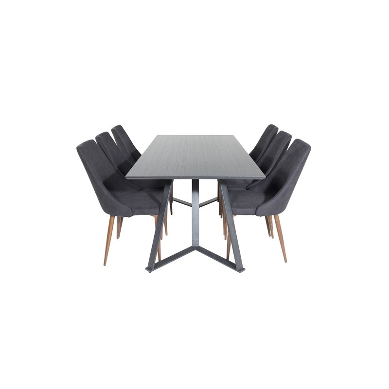 Marina Dining Table - Black top / Black Legs , Leone Dining Chair - Walnut legs - Black Fabric_6