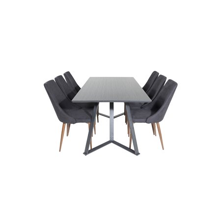 Marina Dining Table - Black top / Black Legs , Leone Dining Chair - Walnut legs - Black Fabric_6