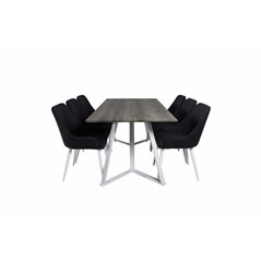 Marina Dining Table - Grey "oak" / White Legs , Plaza Dining Chair - White Legs - Black Fabric_6