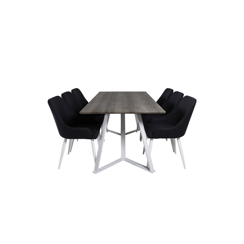 Marina Dining Table - Grey "oak" / White Legs , Plaza Dining Chair - White Legs - Black Fabric_6